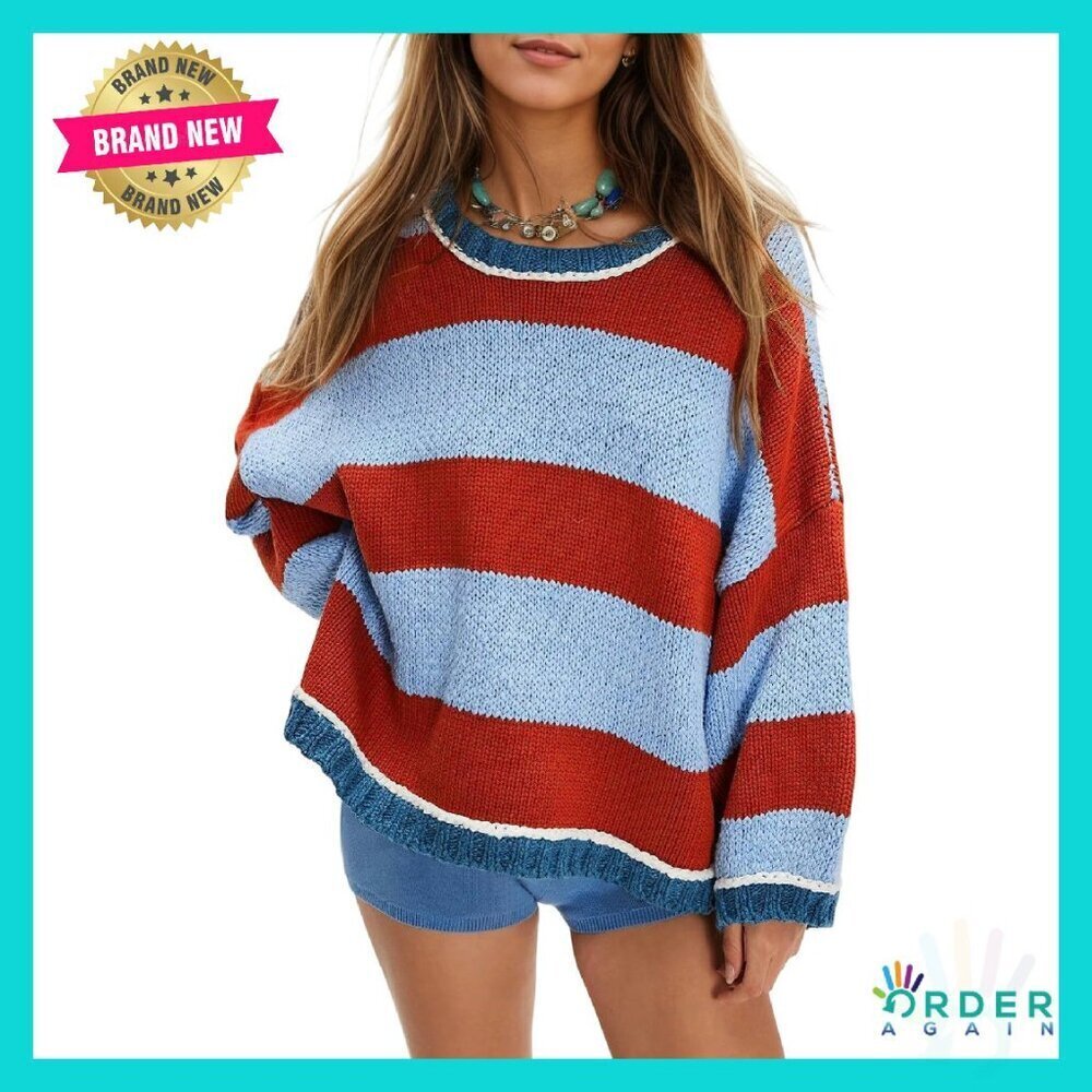 Chunky Knit Striped Sweater Oversized Pullover Y2K Chic Minimal Casual Tops